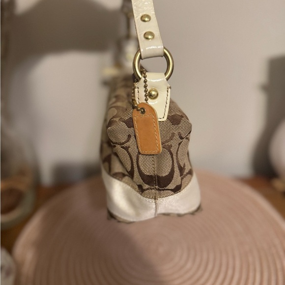 Coach Mini Handbag - Optic C Tan brown Stripe Leather Strap 90s Y2K - Picture 12 of 16